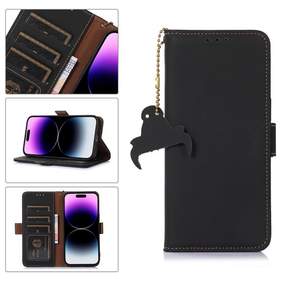 Feishell Flip Wallet Case for Samsung Galaxy S22 Plus,Luxury Shockproof Magnetic RFID Card Slots Synthetic Leather and Soft TPU Kickstand with Cute Pendant 360 Protection Flexible Cover.Black