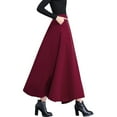 thumbnail image 4 of RUTAYY Women High Elastic Waist Maxi Wool Skirt A-Line Plaid Winter Warm Flare Long Skirt Solid Color Flowy Swing Pleated Beach Skirts, 4 of 7