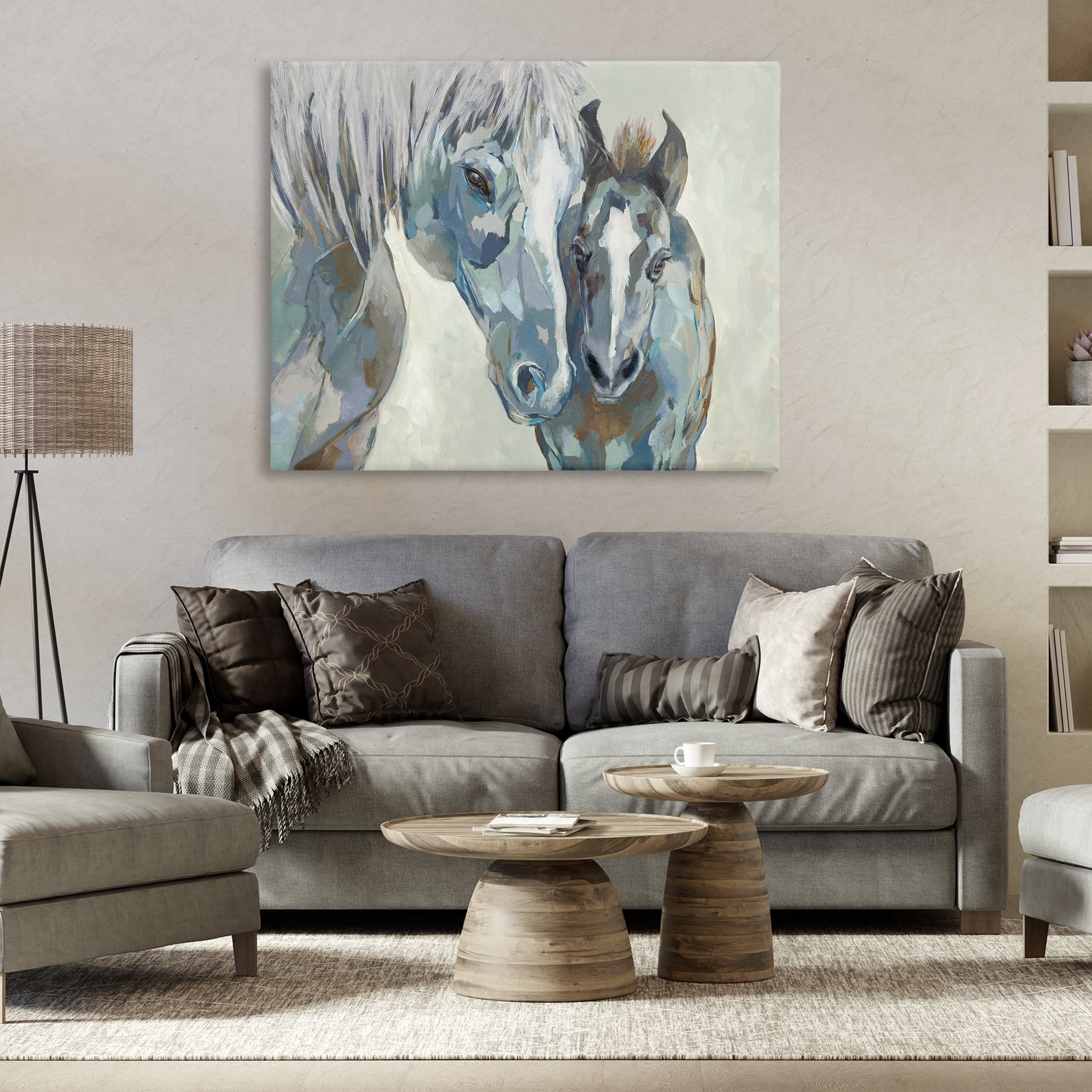Stupell Industries Grey Horse & Foal Animals Painting Wrapped Canvas Art Print Wall Art, 48 x 36