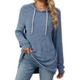 thumbnail image 5 of Siilsaa Crew Neck Sweatshirts Women Women's Casual Hoodies Long Sleeve Solid Lightweight Pullover Tops Loose Sweatshirt with Pocket Sky Blue,2XL, 5 of 5