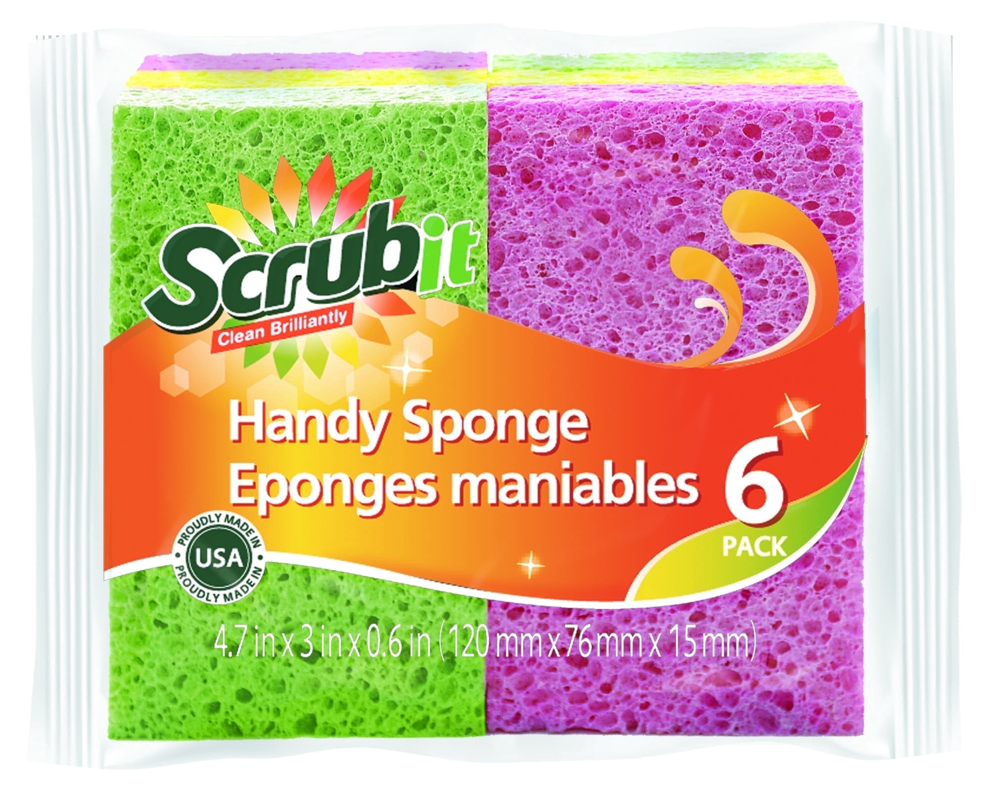 O-CEL-O Handy Scrub Sponges, 4 Pack - Tough Cleaning Sponges For Appliances And Tight Corners