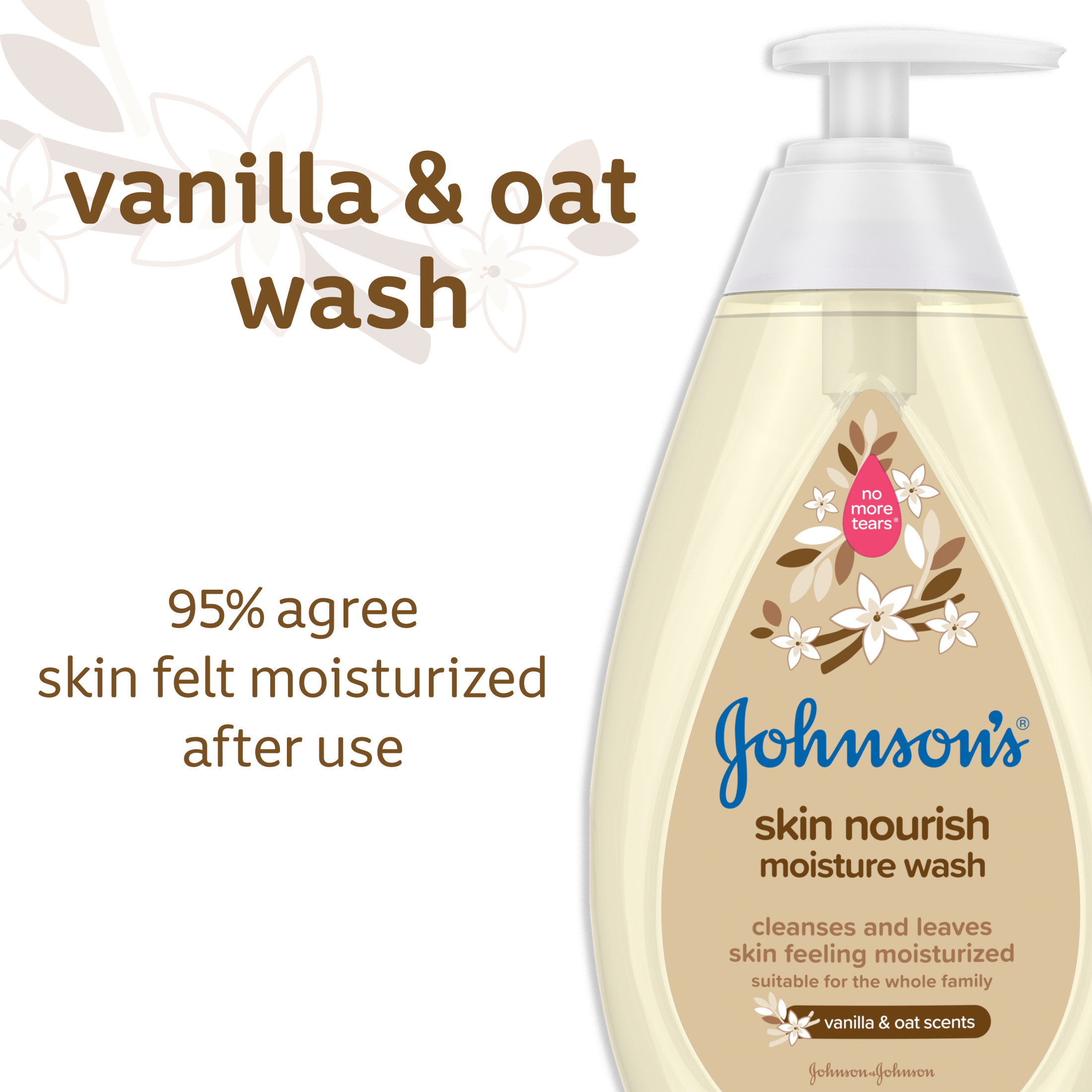 Johnson's Skin Nourish Moisture Tear-Free Soap and Baby Body Wash, Vanilla and Oat, 20.3 oz - image 4 of 10