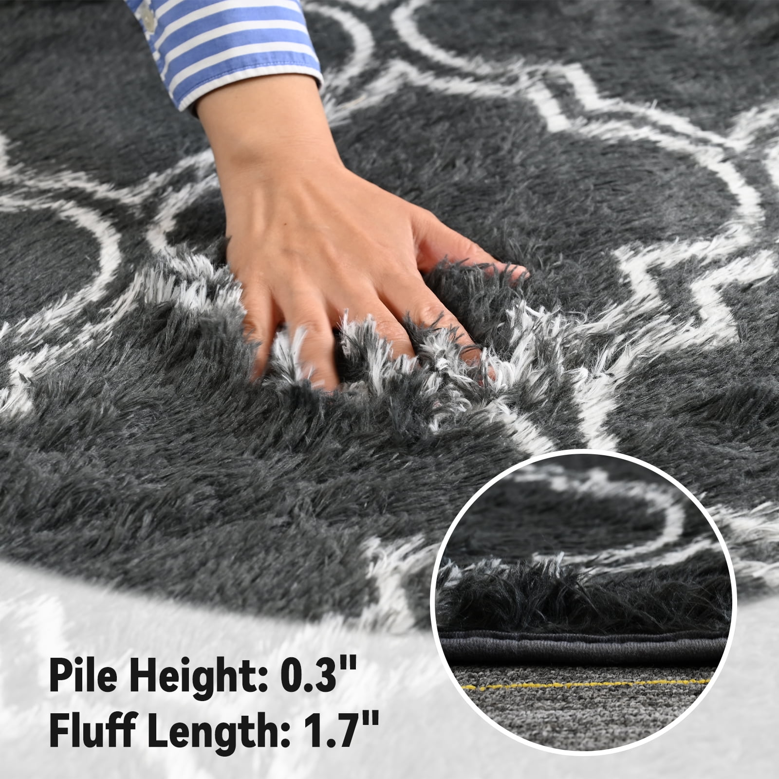 Pentantan 5ft x 8ft Geometric Shag Area Rugs for Living Room, Moroccan Fluffy Bedroom Carpet, Dark Gray