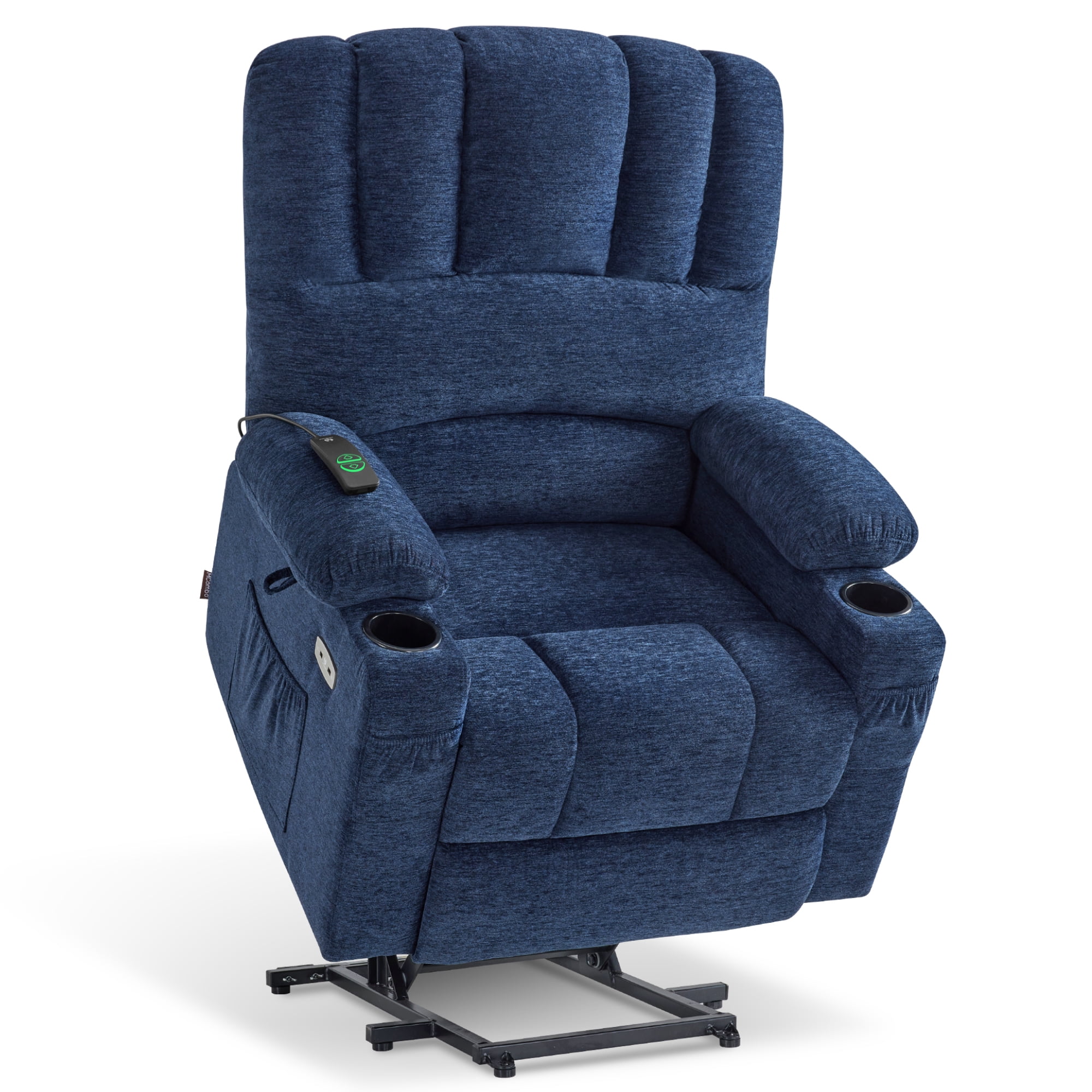 MCombo Power Lift Recliner with Massage Heat, Extended Footrest, Fabric(Medium-Regular, Navy Blue)