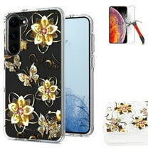 For Samsung Galaxy S24 FE Clear Dual-Layer Shockproof Case with Screen Protector (Golden-Butterfly-Tempered Glass)