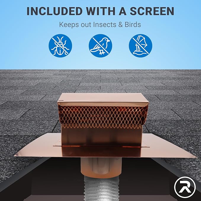 Copper Rooftop Exhaust Vent Cap with Damper and Bottom Extension (4 Inch)