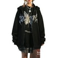 thumbnail image 2 of Kmbangi Sweat à Capuche Papillon Gothique pour Femmes, Hauts Oversize à Fermeture Éclair, Chandails en Molleton Amples, 2 of 9