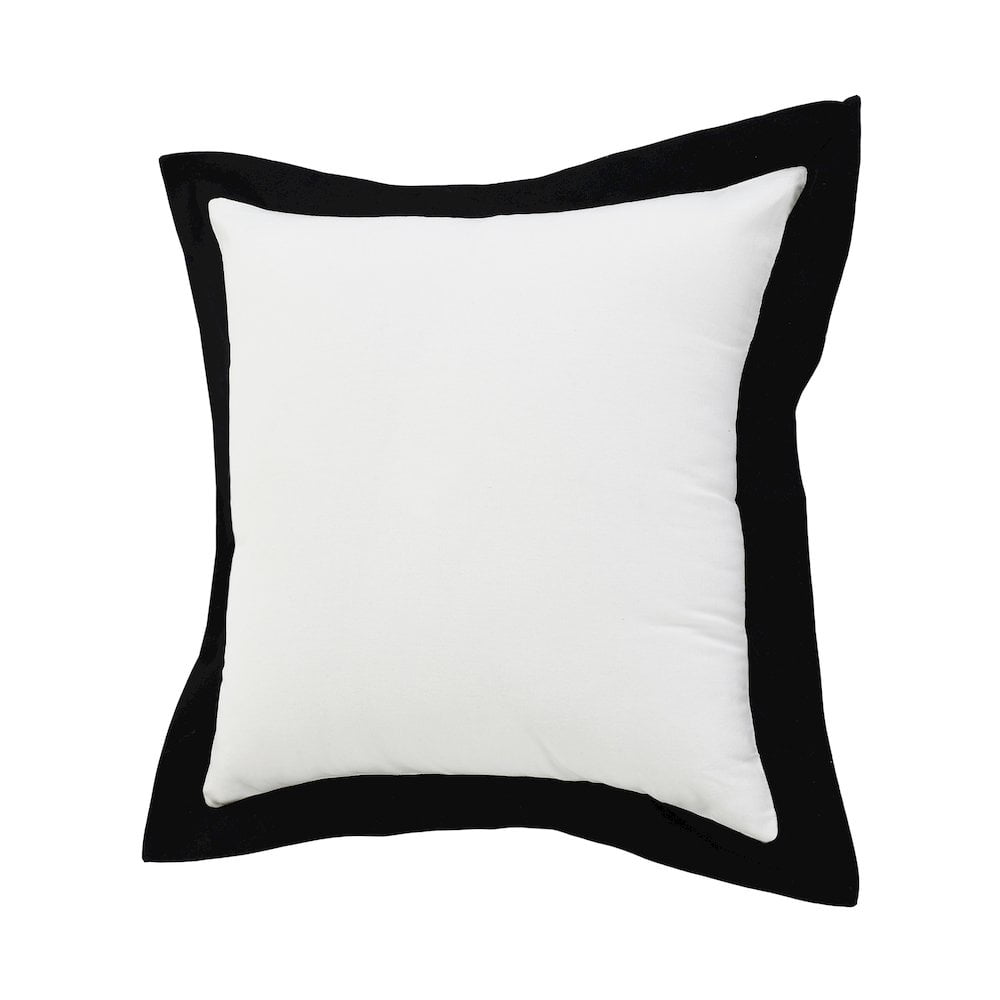 LR Home Ox Bay Hand-Woven White/Black Bordered All-Natural Cotton Pillow Cover