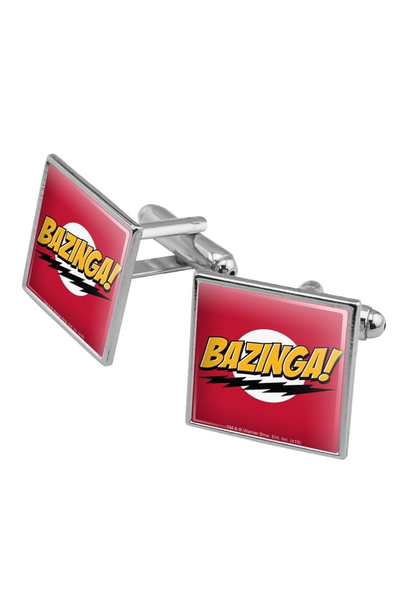 The Big Bang Theory Sheldon Bazinga Square Cufflink Set - Silver or Gold