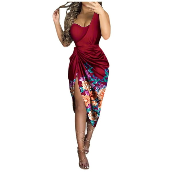 Vestido de noche sin mangas con hombros descubiertos y estampado de verano para mujer Fridja hjkh4713
