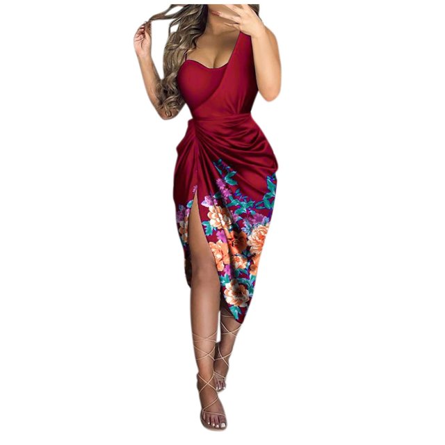 Vestido de noche sin mangas con hombros descubiertos y estampado de verano para mujer Fridja hjkh4715