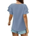 thumbnail image 2 of Scyoekwg Womens Tops Vintage V-Neck Ruffle Sleeve Elegant Shirts Casual Summer Loose Comfy Solid Color Lightweight Short Sleeve T Shirts Blouses (Light Blue,XL), 2 of 7
