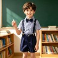 thumbnail image 5 of Glisme Back To School Clothes For Boys Short Sleeve Cartoon Graphic Crewneck Tops Suspender Shorts Adorable Little Boys Outfits Dark Blue, 5 of 7