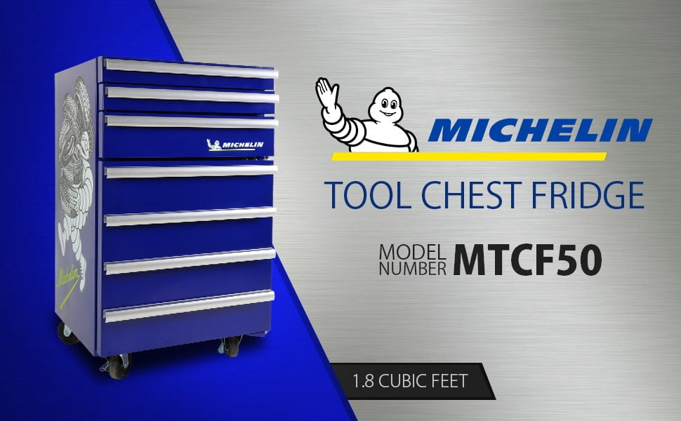 Michelin Tool Chest Compact Fridge, 1.8 Cu ft. (50L), Blue, with