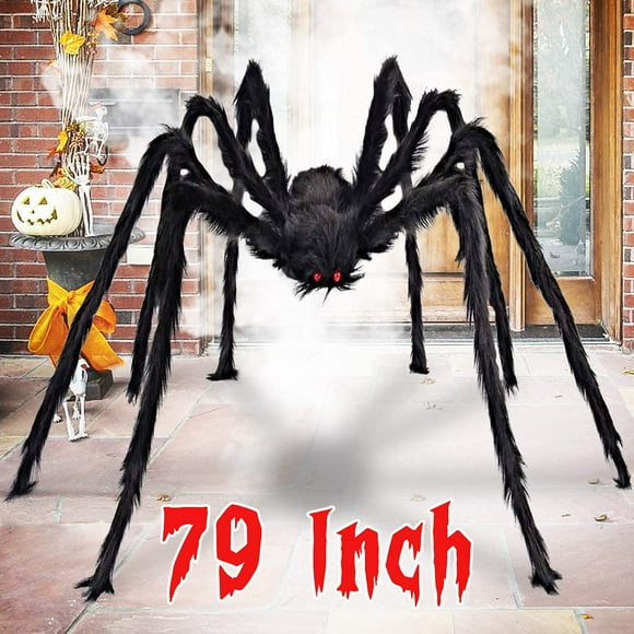 79 Inch Outdoor Halloween Decorations Scary Giant Spider Fake Large Spider Hairy Spider Props for Halloween Yard Decorations Party Decor, Black