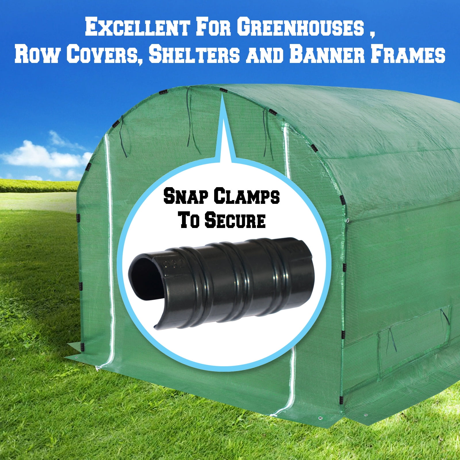 Strong Camel ABS Snap Clamp 1 inch x 2-1/2 Wide for 1 inch Pipe to Secure Plastic/ Fabric Attach Greenhouse Row Cover Shade (5pcs)