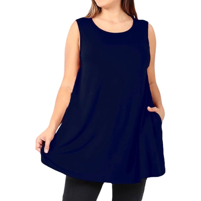 Timegard Camisoles pour Femmes Grande Taille Col Rond Sans Manches Blouse Ample d'Été Décontractée avec Poches