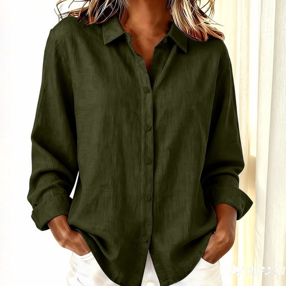 Womens Long Sleeve Tops Blouse for Women Long Sleeve Button Down Shirts Outfit Lightweight Solid/Printed Tops