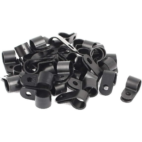 50 Pcs Black Plastic R Type Cable Clip Clamp for 12mm Dia Wire Hose(50 piezas de plástico negro tipo R abrazadera de clip de cable para manguera de alambre de 12 mm de diámetro