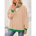 thumbnail image 5 of Women Striped Sweatshirts Oversized Crewneck Long Sleeve Shirts Y2K Pullover Top Fall Outfits Rice Orange XL, 5 of 9