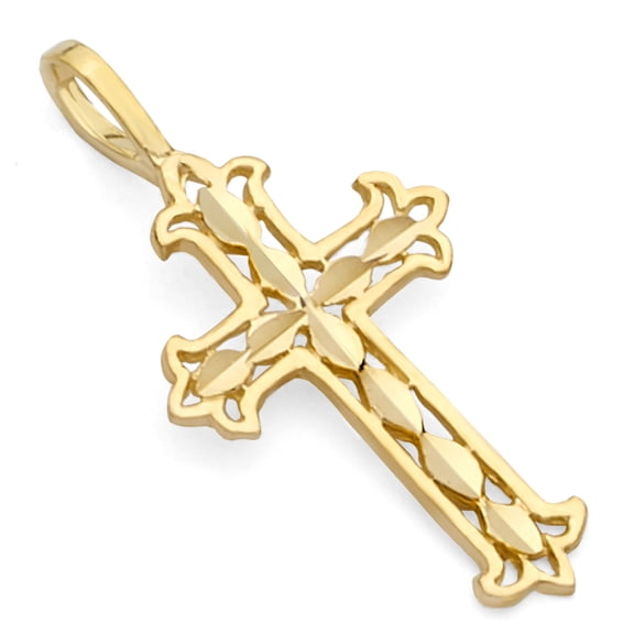 14k Genuine Yellow Gold Religious Cross Charm Pendant