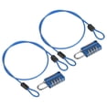 thumbnail image 1 of Cable de acero de seguridad con candado de combinación de 4 dígitos, 2 juegos de 1.6 pies de cuerda de seguridad recubierta, candado de doble lazo, azul, 1 of 7