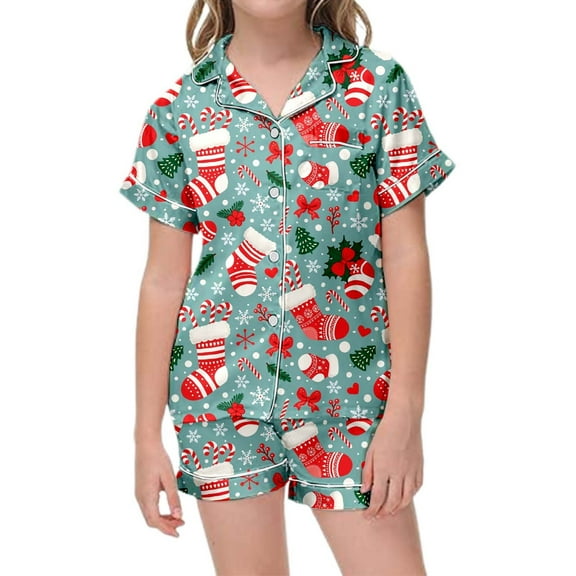 XAOFW Print Short Pajama For Girls Festive Holiday Sleepwear Soft Two Piece Outfit With Xmas Designs For Kids And Toddlers