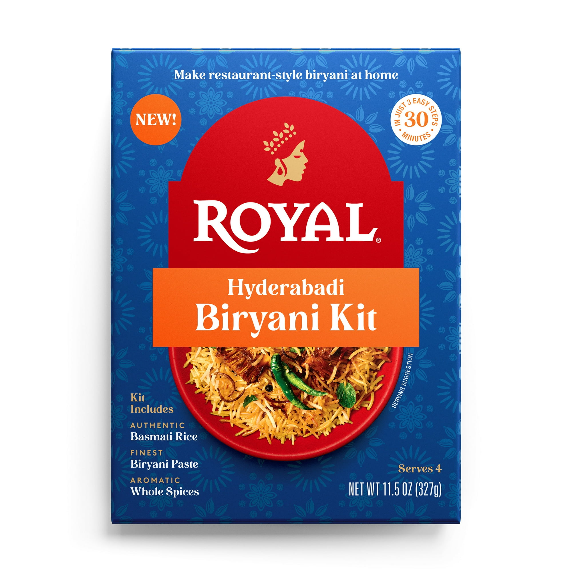 Royal Hyderabadi Biryani Kit with Basmati Rice— Authentic Recipe is Ready in 30 Minutes. The Shelf-Stable Kit Serves 4.
