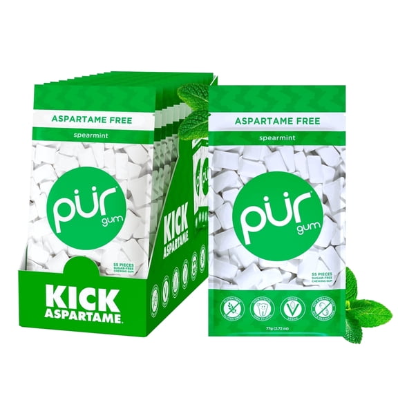 PUR Gum, Aspartame Free, Sugar Free & 100% Xylitol, Spearmint Chewing Gum, 55 Pieces, Pack of 12