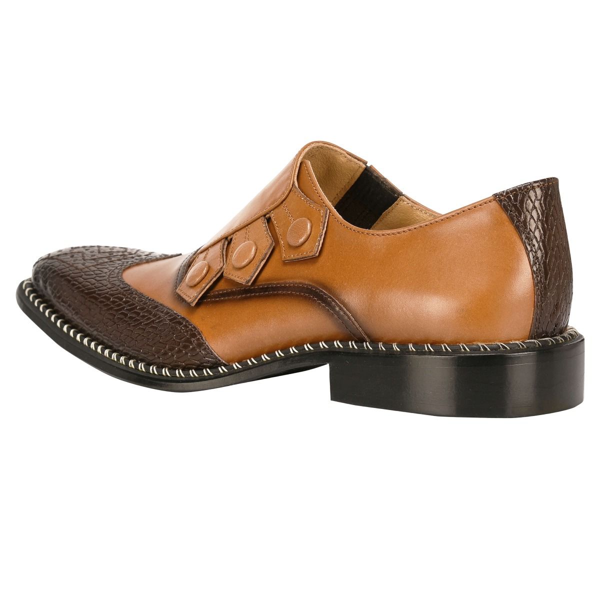LIBERTYZENO Triple Monk Strap Slip-on Mens Leather Formal Wingtip Brogue Dress Shoes - image 3 of 5