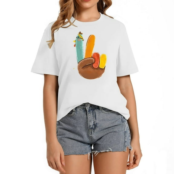 Women's Thanksgiving White Top – Simple Holiday Shirt with Thankful Vibes, Everyday Casual Wear