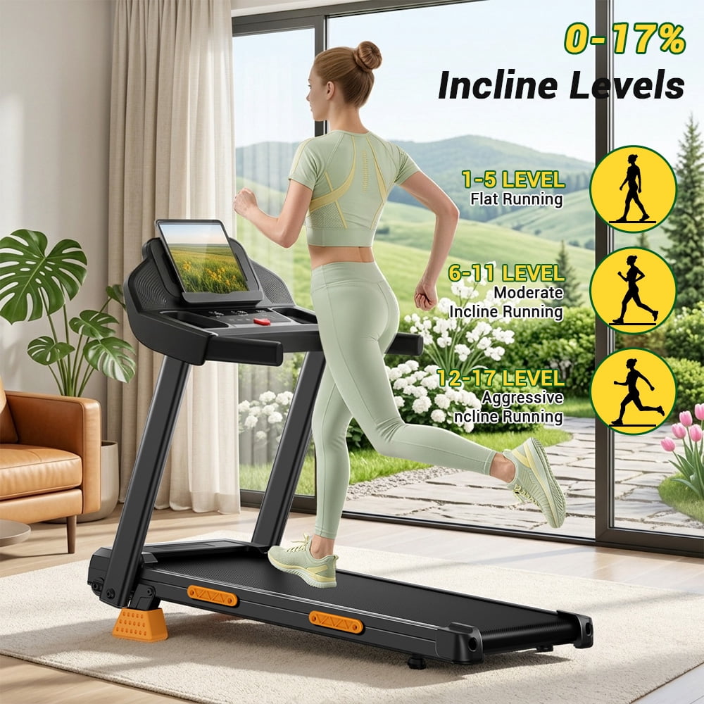 ROBORE 4-in-1 Treadmill with 17% Incline Workouts, Portable Treadmills for Home with Handle, Foldable Treadmills for Home and Office, 300 Lbs Weight Capacity, Three Touch Screen