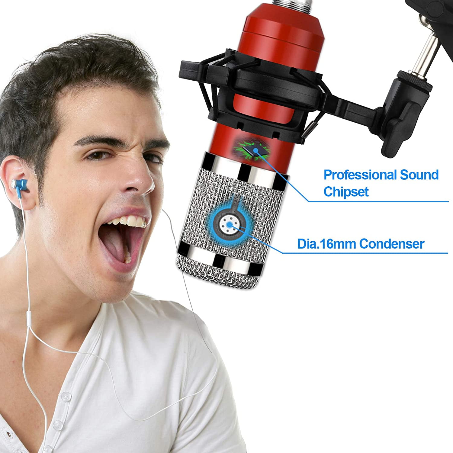 Podcast Microphone Bundle, BM800 Microphone Kit with Live Sound Card, Condenser Microphone & DJ Mixer with Adjustable Mic Suspension Scissor Arm, Shock Mount & Filter for Studio Recording & Broadcas