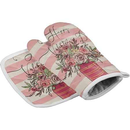 

Pink Gradient Anti-Skid Oven Mitts Premium Insulation Ideal Oven Gloves for Cooking Baking Grilling Hot Pads Potholders for Handling Hot Kitchenware Gnome Love Hearts Botanical Flower