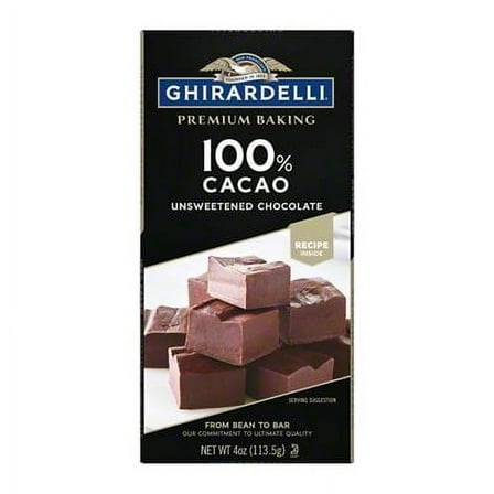 Pack of 2 - Ghirardelli Premium 100% Cacao Unsweetened Chocolate Baking Bar, 4 oz