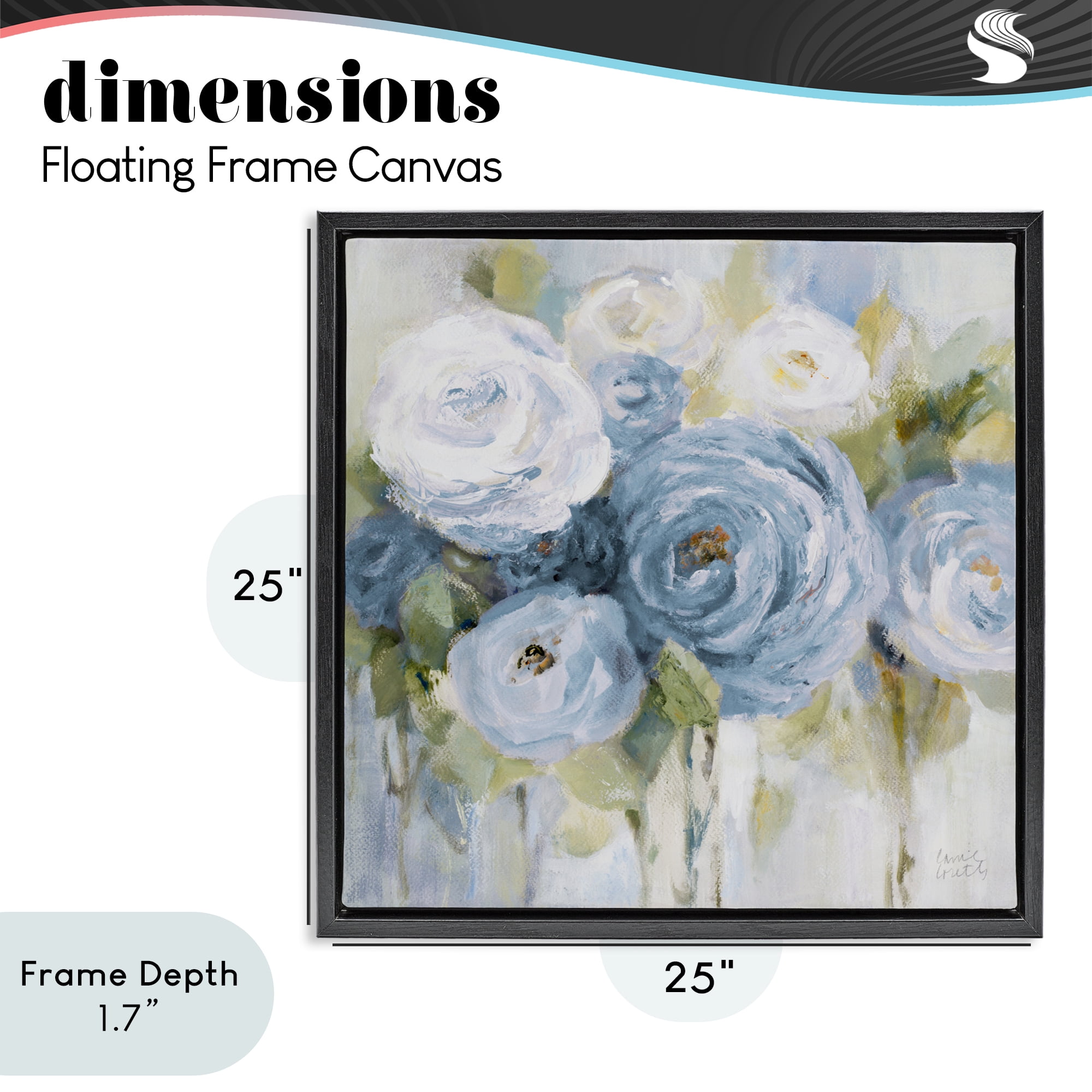 Stupell Industries Softly Blooming In Blues Black Framed Floater Canvas Wall Art, design by Lanie Loreth