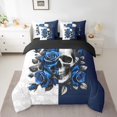 thumbnail image 2 of Feelyou Couple Skeleton Skull Bedding Comforter Set 7pcs, Anniversary Blue Rose King Bedding Sets, Gothic Romantic Theme Reversible Bed Sheets, Ultra Soft Bedroom Decor, 2 of 8