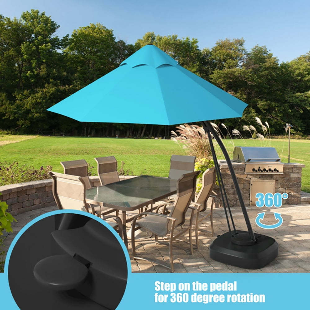 Aimee Lii 11 Feet Outdoor Cantilever Hanging Umbrella with Base and Wheels, Patio Umbrella with Base Included, Turquoise Aimee Lii 11 Feet Outdoor Cantilever Hanging Umbrella with Base and Wheels, Patio Umbrella with Base Included, Turquoise