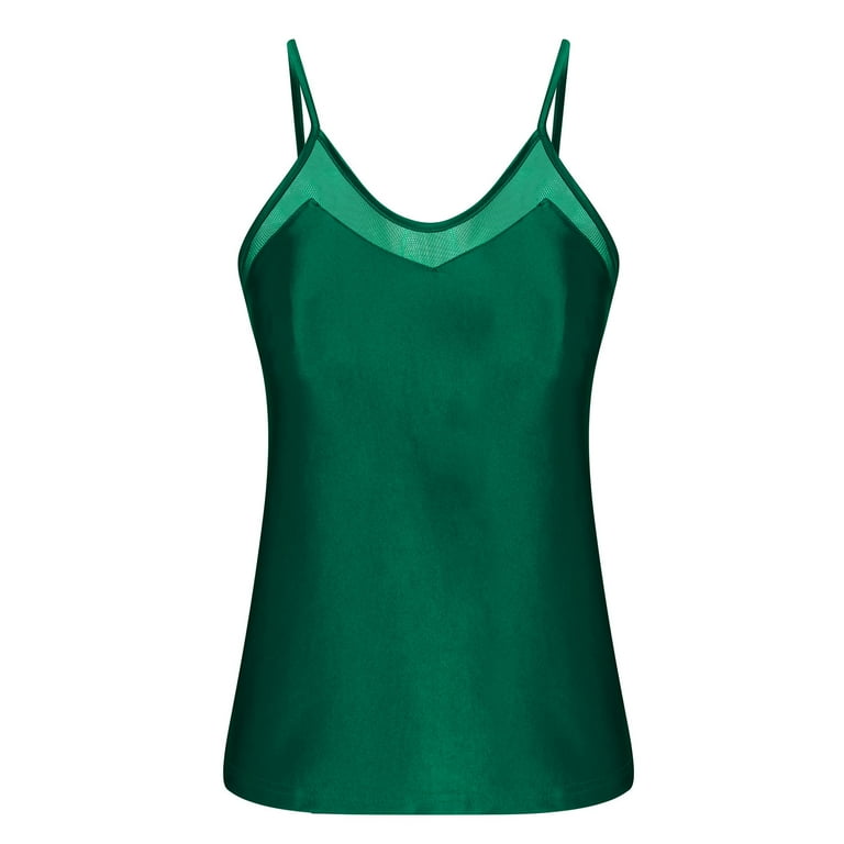 RYRJJ Satin Mesh V Neck Tank Top for Women's Casual