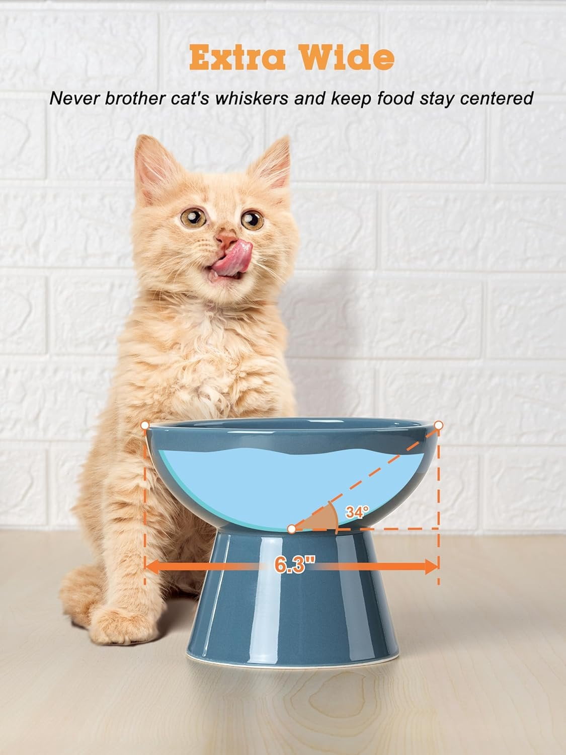 Elevated   and Water Bowls Set, Extra Wide and Raised Ceramic Feeder, Anti-Vomit -Free  Feeding Bowl for Kittens Adult Small Dogs (Deep Blue)