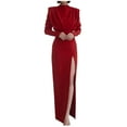 thumbnail image 2 of Elainilye Fashion Womens Dress Spring Sexy Casual Round-Neck Solid Slimming Split Long Dress Banquet Evening Dress,Red, 2 of 7