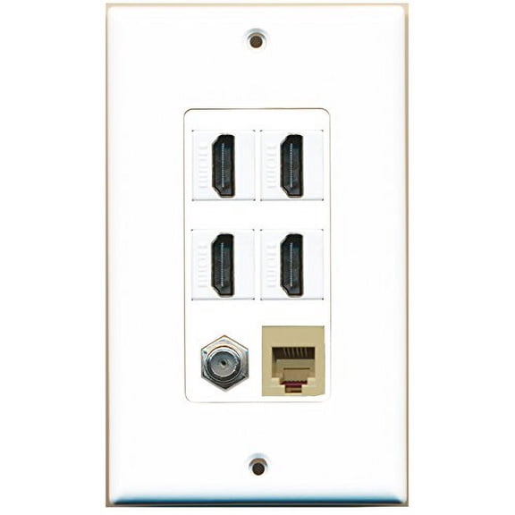 RiteAV - 4 Port HDMI 1 Coax Cable TV- F-Type 1 Phone RJ11 RJ12 Beige Wall Plate Decorative