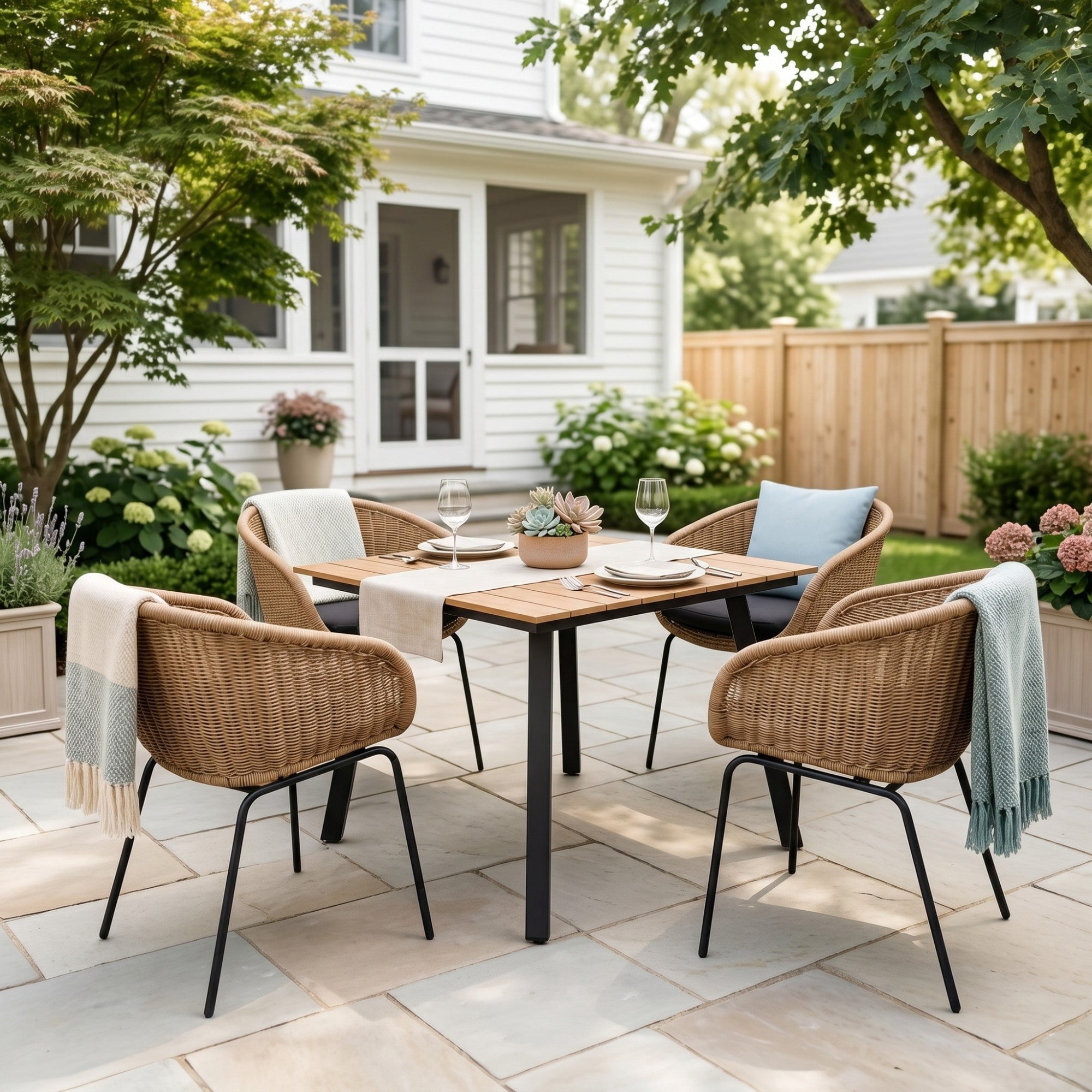 Sailvan Outdoor Dining Table Collection with Umbrella Hole, All-Weather Foldable & Square Options