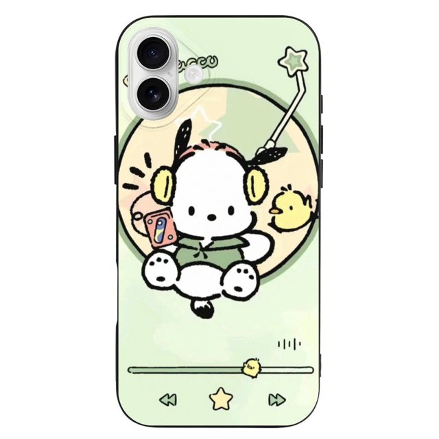Funda de TPU Pochacco para iPhone 16 Plus: ultrafina, a prueba de golpes, antiamarilleo, resistente a arañazos, compatible con carga inalámbrica, agarre mejorado, estilo negro.