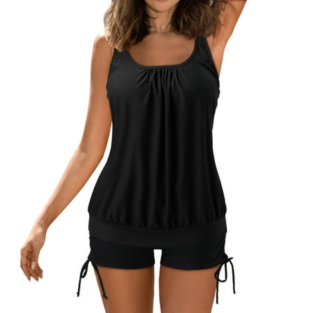 IDALL Tankini Swimsuits Bathing Suit Tankini Swimsuits For 2 Piece Bathing Suits Tops With Boyshorts Loose Fit Swimwear Swim Suits for Women Camisole Tops Black 3XL(Clearance Sales)