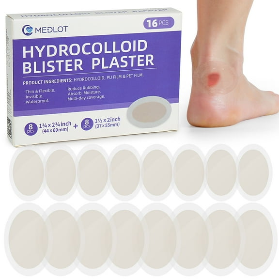 LotFancy Blister Bandages, 16 Invisible Blister Pads, 2 Size Blister Cushions for Toes,Heel