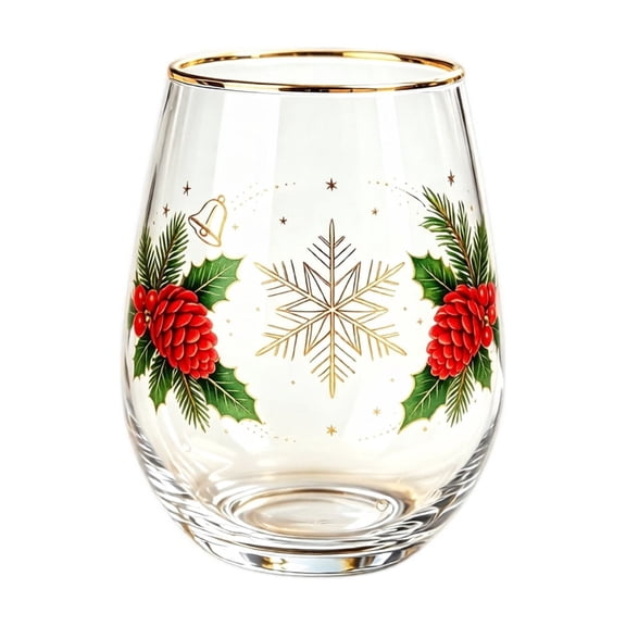 Kiddiway Festive Christmas Print Glass Tumbler - Everyday Drinkware for Iced Tea and Beverages, Durable Glass Tumbler for Holiday Gatherings