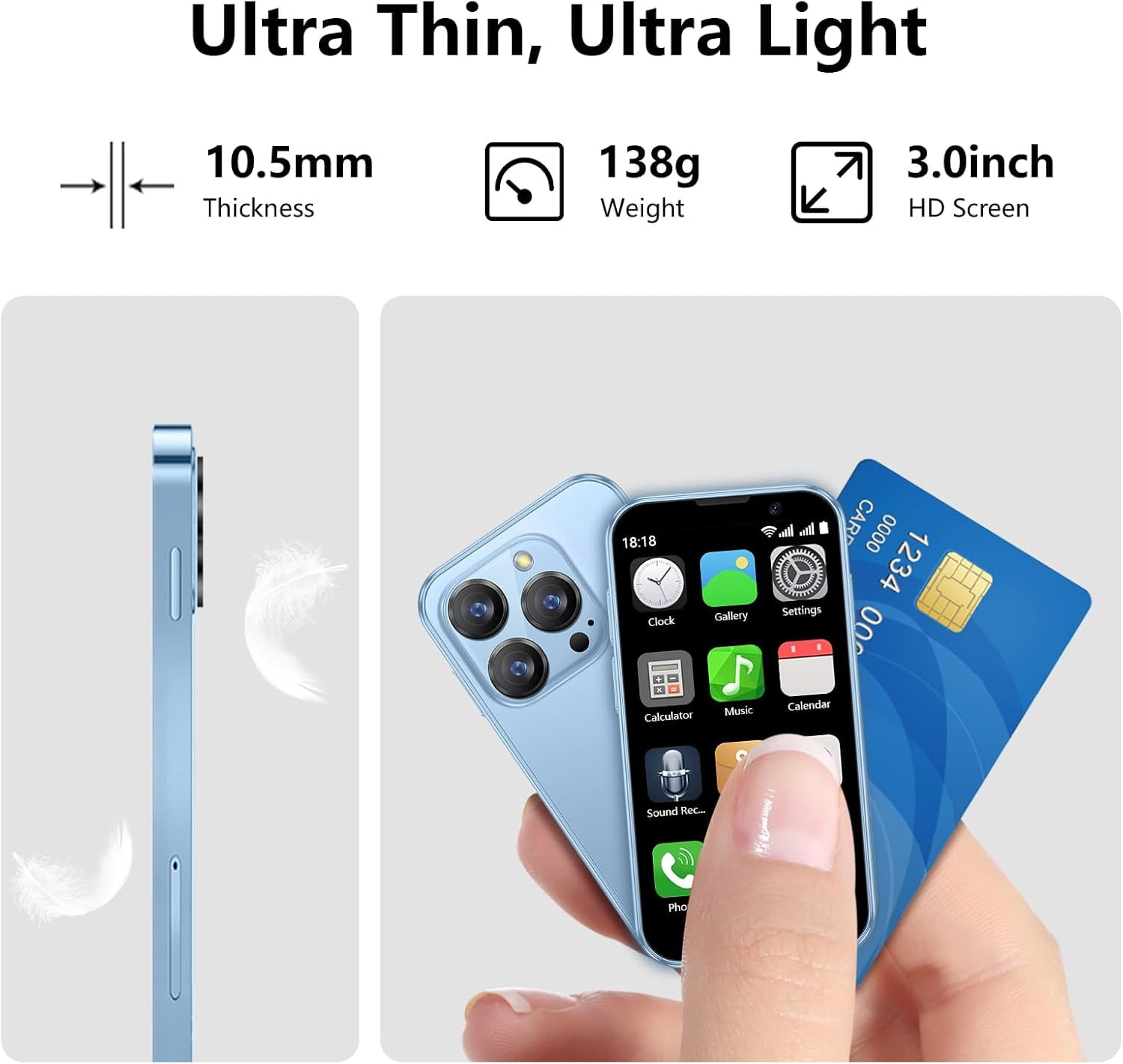 Mini Phone 3G Unlocked Small Smartphone with 2GB+16GB, 3.0" HD Touch Screen,Dual SIM, Pocket Cellphone, Best Gift for Kids, Mini Phone for Kids - Pink