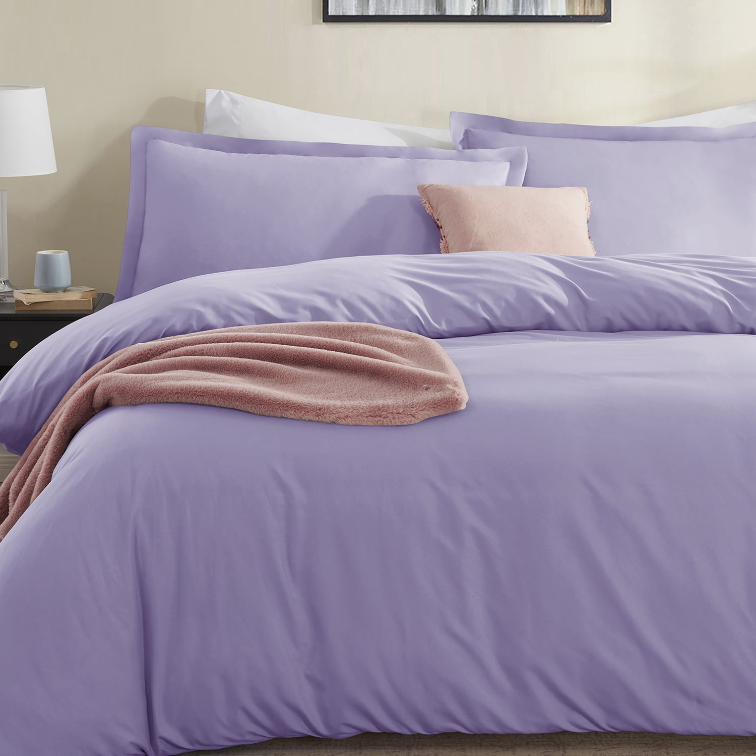 LammaLoe Duvet Cover Queen, Luxury Microfiber 3 Piece Bedding Sets with 2 Pillow Shams, Lavender
