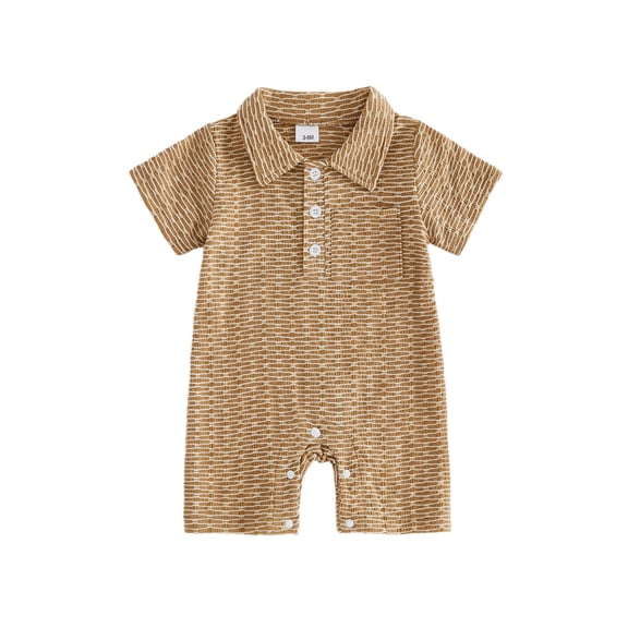 BemeyourBBs Newborn Baby Boy Girl Summer Clothes One Piece Outfit Romper Jacquard Textured Button Collared Short Sleeve Infant Jumpsuit with Chest Pocket